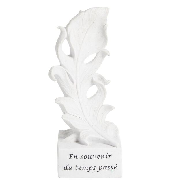 D&eacute;cor fun&eacute;raire polyr&eacute;sine plume blanche avec message H28cm