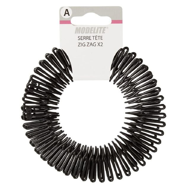 Serre t&ecirc;te zig zag plastique noir brillant x2