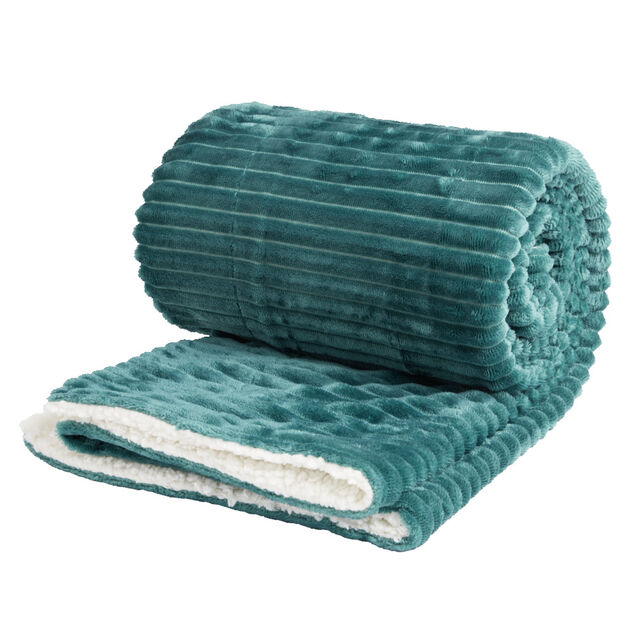 Plaid sherpa flanelle vert 130x160cm