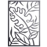 Panneau d&eacute;coratif mural en m&eacute;tal noir motif feuillage 28xH40cm