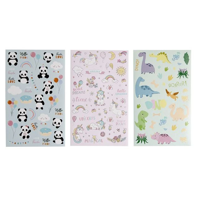Sticker enfant licorne panda dinosaure 6 feuilles