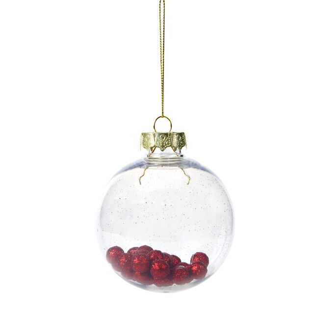 Boule de Noël plastique transparent avec billes Ø8cm (4 modèles)