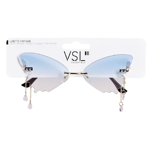 Lunettes fantaisies adulte papillon bleu et rose avec pendentif