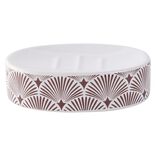 Porte-savon c&eacute;ramique motif vague japonaise blanc et rouge 13x8,5xH3cm