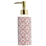 Distributeur de savon c&eacute;ramique vague japonaise blanc rouge &Oslash;6xH15cm