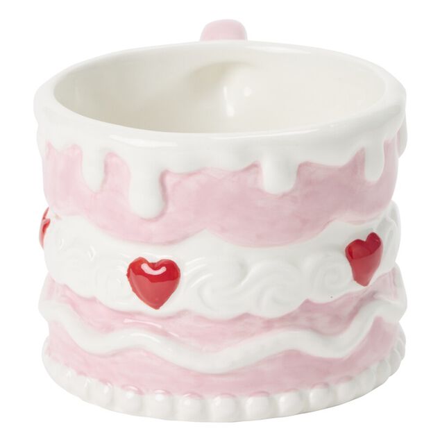 Mug cake coeur dolomite rose et blanc &Oslash;9xH7cm