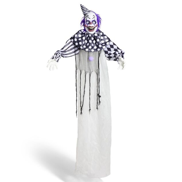 D&eacute;coration Halloween clown suspendu sonore et anim&eacute; H180cm