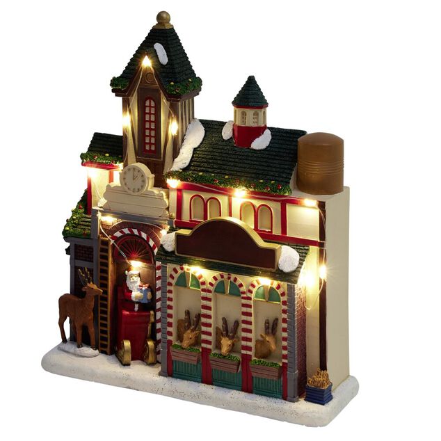 Fa&ccedil;ade &eacute;table des rennes lumineuse pour village de No&euml;l polyr&eacute;sine 26x8xH30cm