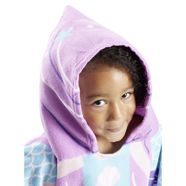 Poncho sortie de plage enfant avec capuche motif sir&egrave;ne bleu 60x60xH120cm