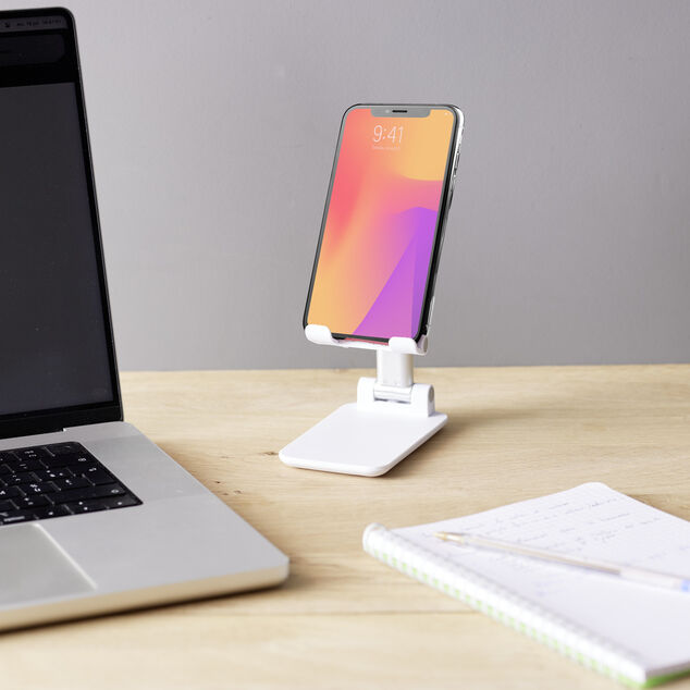 Support t&eacute;l&eacute;phone multiposition blanc 6,5x2,7xH11cm