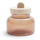 Bo&icirc;te en verre marron + couvercle bois &Oslash;12xH16cm