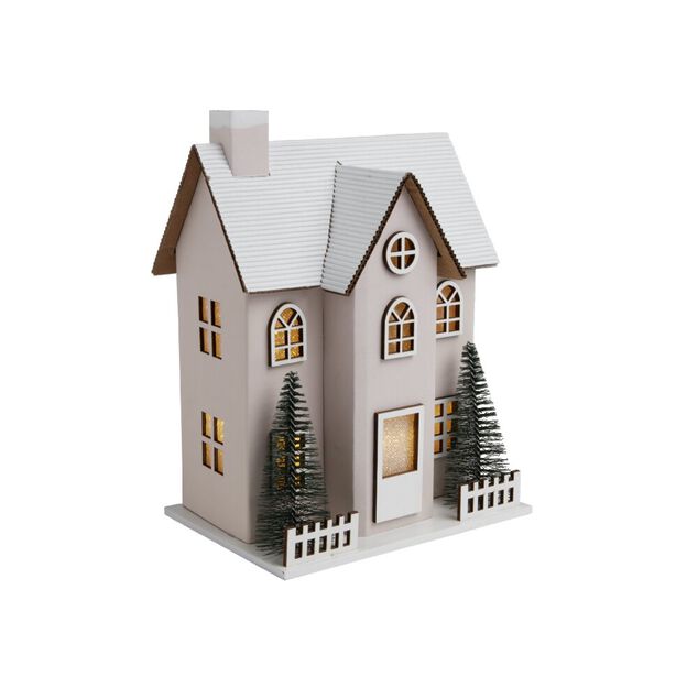 Chalet de No&euml;l lumineux H20,5cm - 2 coloris rouge ou blanc