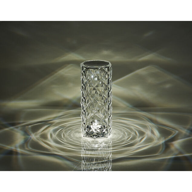 Lampe de table cylindrique design cristal transparent