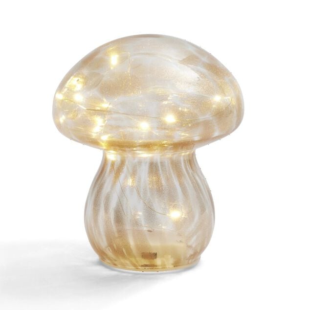 Décoration à poser champignon à LED en verre marron Ø13xH15cm