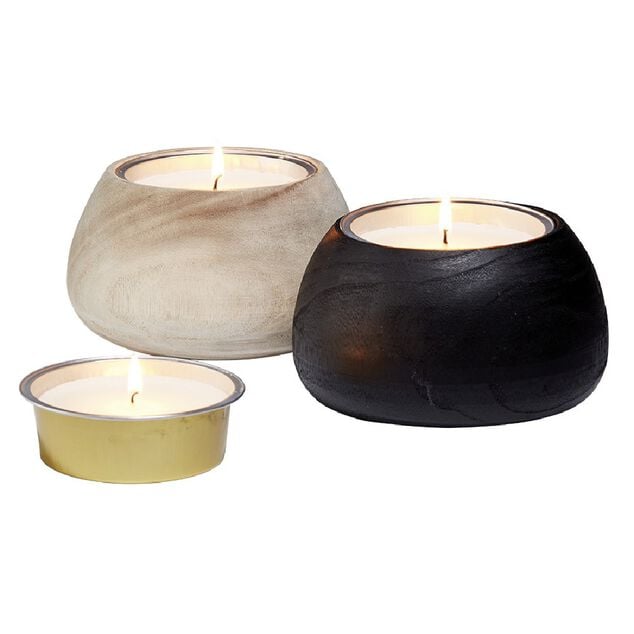 Bougie aluminium et support en bois