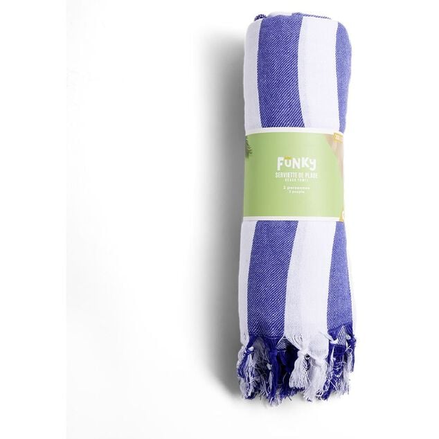 Fouta de plage 2 personnes marini&egrave;re blanc et bleu 200x200cm