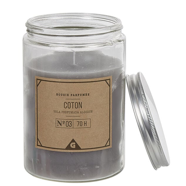 Bougie blanche dans pot en pvc couvercle senteur coton