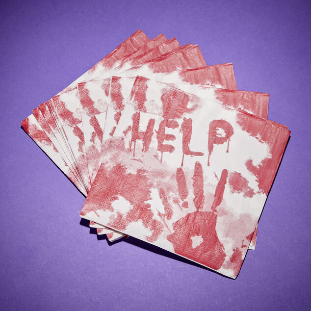 Serviette de table Halloween main ensanglant&eacute;e HELP rouge et blanche x20
