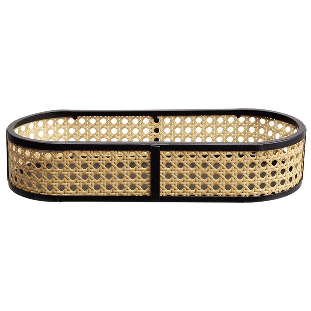 Plateau ovale cannage rotin naturel noir