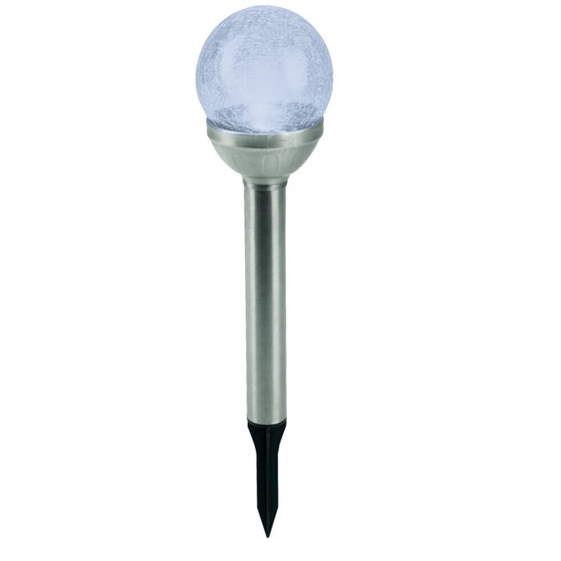 Borne solaire m&eacute;tal boule verre &Oslash;8xH34cm