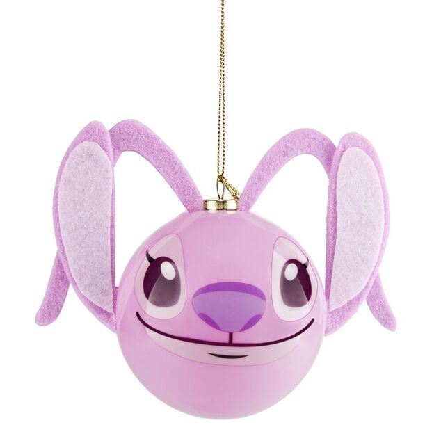 Boule de No&euml;l Disney Stitch Angel plastique et feutrine rose 14x7,5xH11cm