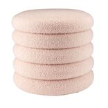 Coffre pouf Clara curly effet laine boucl&eacute;e rose &Oslash;40xH40cm