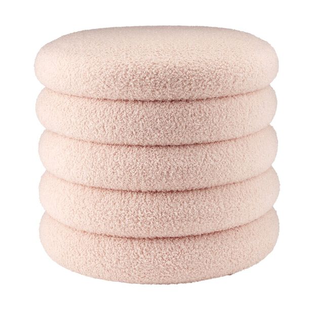 Coffre pouf Clara curly effet laine boucl&eacute;e rose &Oslash;40xH40cm