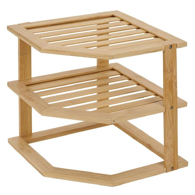 &Eacute;tag&egrave;re d'angle 2 niveaux en bambou 25x25xH23cm