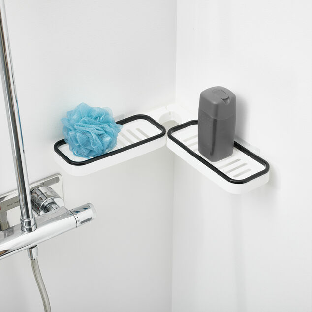 Mini &eacute;tag&egrave;re de robinet salle de bain 2en1 plastique blanc 11x63cm