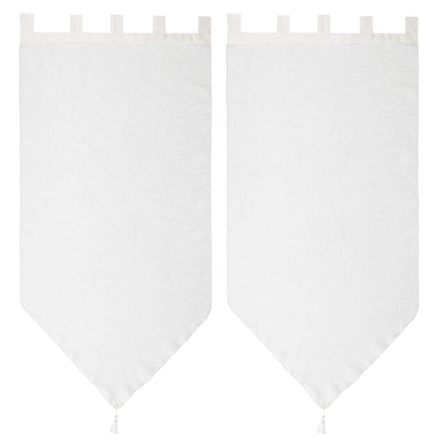 Vitrage &agrave; pattes voile uni blanc finition pointe pompon 60x120 cm x2