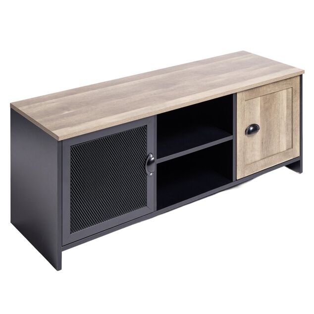 Meuble TV m&eacute;tal et bois Laura 2 portes 118x39xH49cm