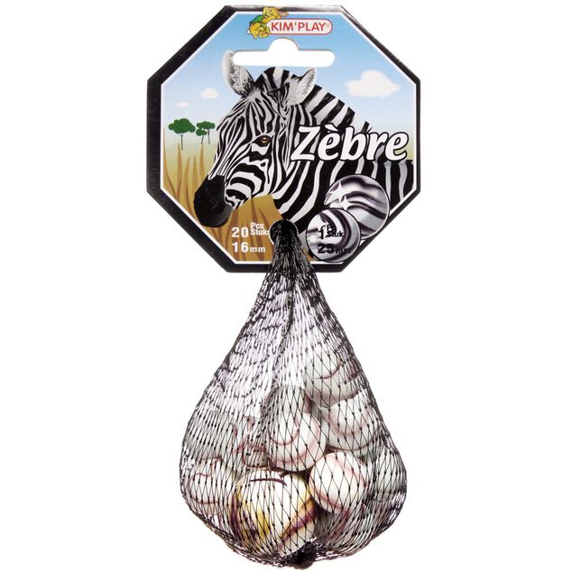 Bille en verre x20 + 1 boulard noir Z&egrave;bre
