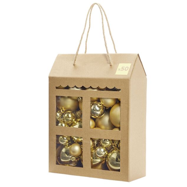 Coffret boule de No&euml;l X50 diff&eacute;rentes tailles dor&eacute;