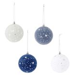 Boule de Noël effet velours motif étoile bleu et blanc Ø8cm x4