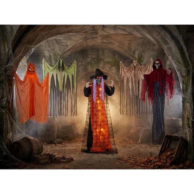 D&eacute;coration Halloween automate sorci&egrave;re anim&eacute;e son et lumi&egrave;re H160cm