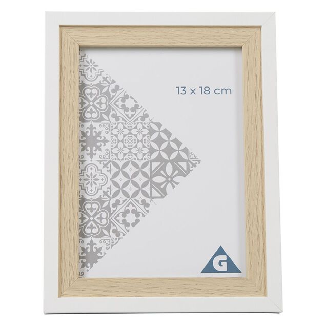 Cadre photo bois naturel et blanc 17x22cm pour photo 13x18cm