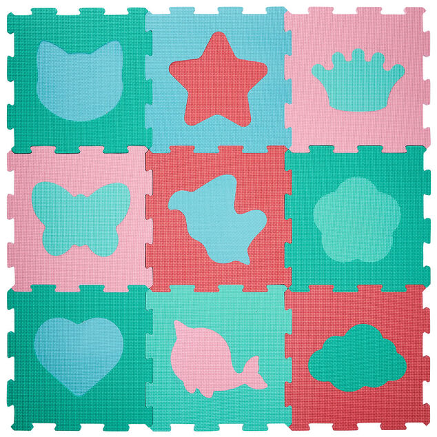 Tapis puzzle mousse 9 dalles 30,5x30,5cm avec formes d&eacute;tachables