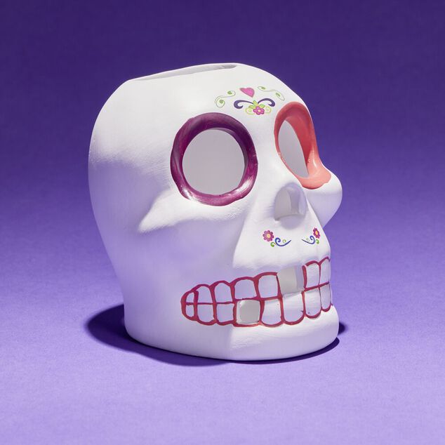 Cr&acirc;ne d&eacute;coration Halloween en dolomite style mexicain 7x8xH10cm