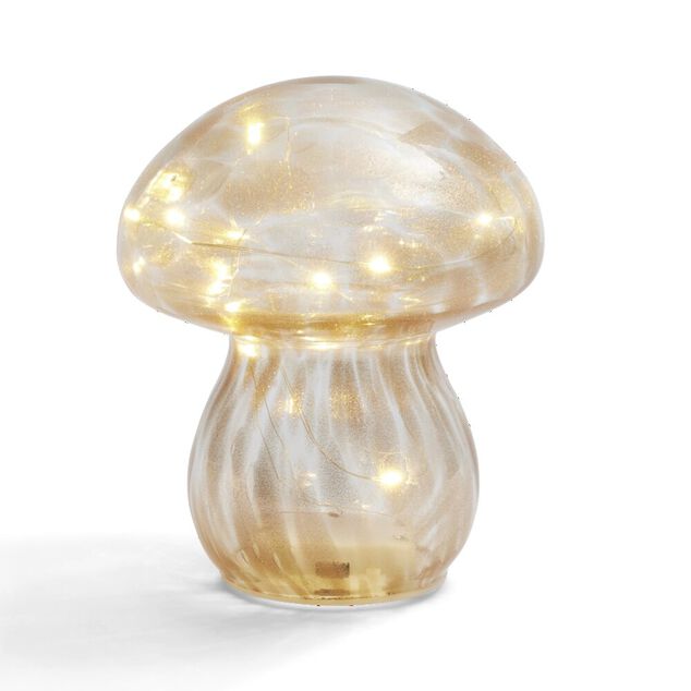 D&eacute;coration &agrave; poser champignon &agrave; LED en verre marron &Oslash;13xH15cm