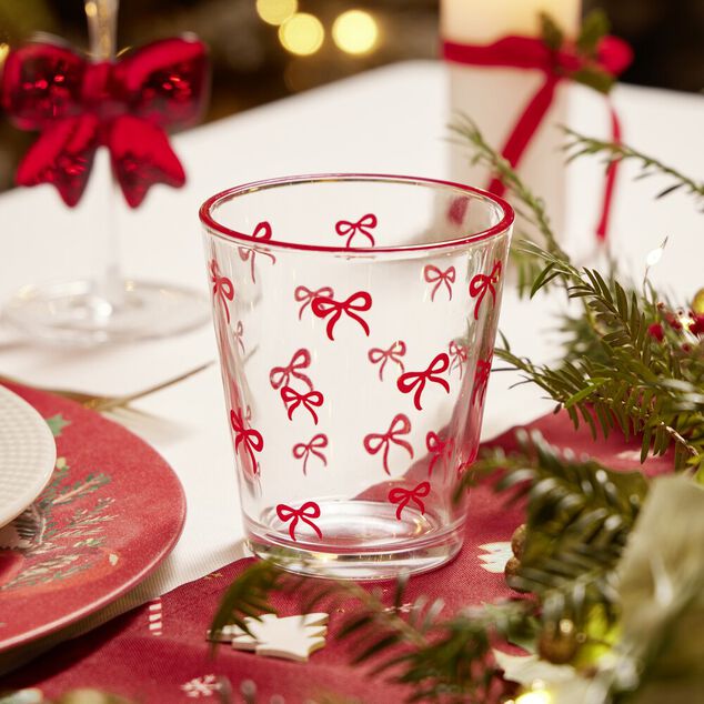 Verre bas transparent motifs noeuds roses &Oslash;8,8xH10cm