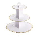 Présentoir à gâteau carton blanc rebord doré Ø30xH32,5cm