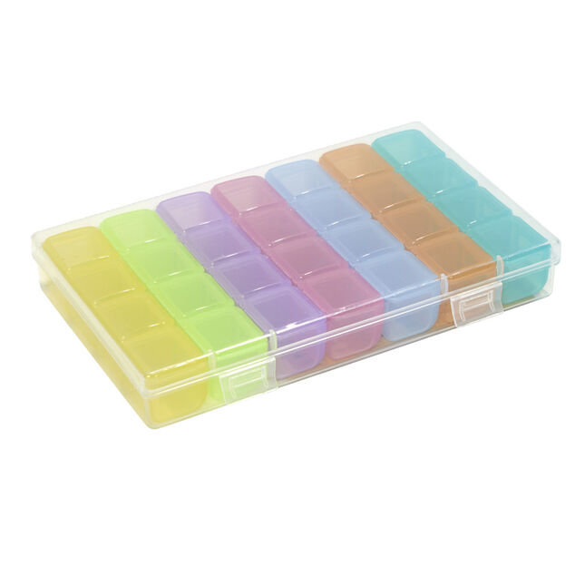 Pilulier 1 mois 28 compartiments rectangulaire plastique bleu 10,5x17,4cm