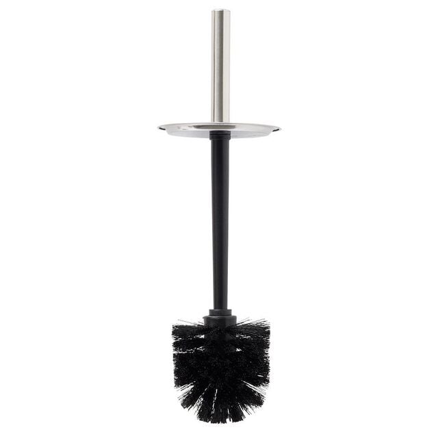 Brosse WC socle haut rond m&eacute;tal gris &Oslash;9,5xH38cm