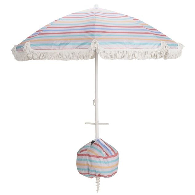 Parasol de plage anti envol toile rayures multicolores UPF50+ &Oslash;160xH195cm