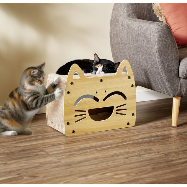 Maisonnette avec grattoir et couchage pour chat - 44x25xH38cm