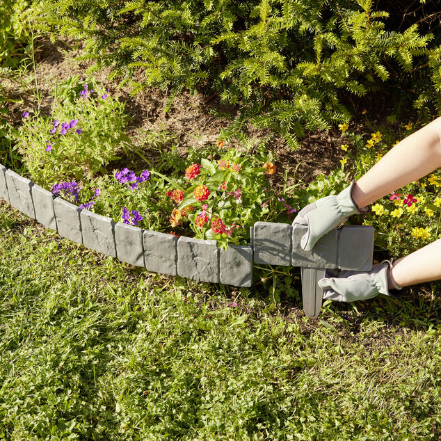 Bordure de jardin &agrave; planter effet pierre grise 4 pi&egrave;ces L25xH10cm
