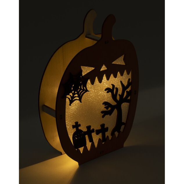 D&eacute;coration LED Halloween &agrave; poser citrouille paysage cimeti&egrave;re 14,5x4xH20cm