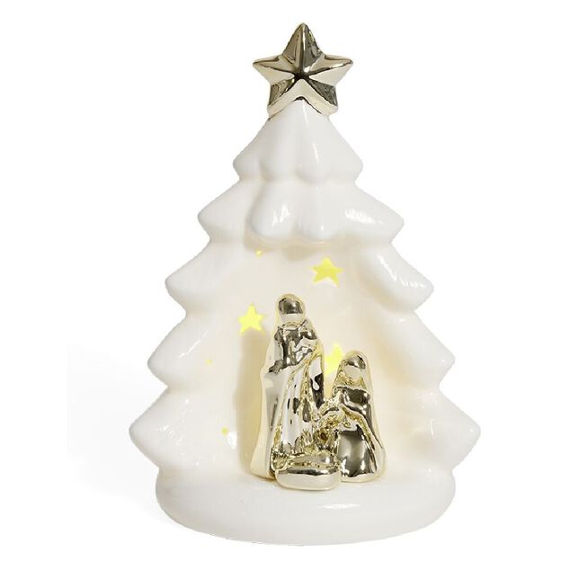 Cr&egrave;che sapin c&eacute;ramique lumineuse H20,3cm
