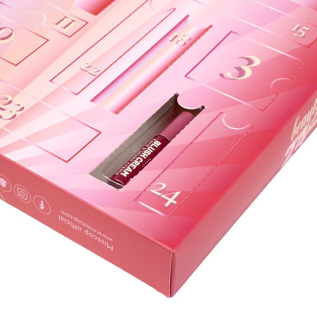 Calendrier de l'Avent 2026 cosm&eacute;tiques 24 cases ouverture portefeuille L13X2XH22 cm rouge et rose