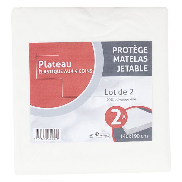Prot&egrave;ge matelas jetable 2 places blanc x2